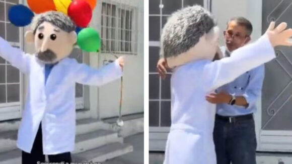 VIDEO: La emotiva reacción de doctor al recibir a su hija con botarga de él mismo por su cumpleaños