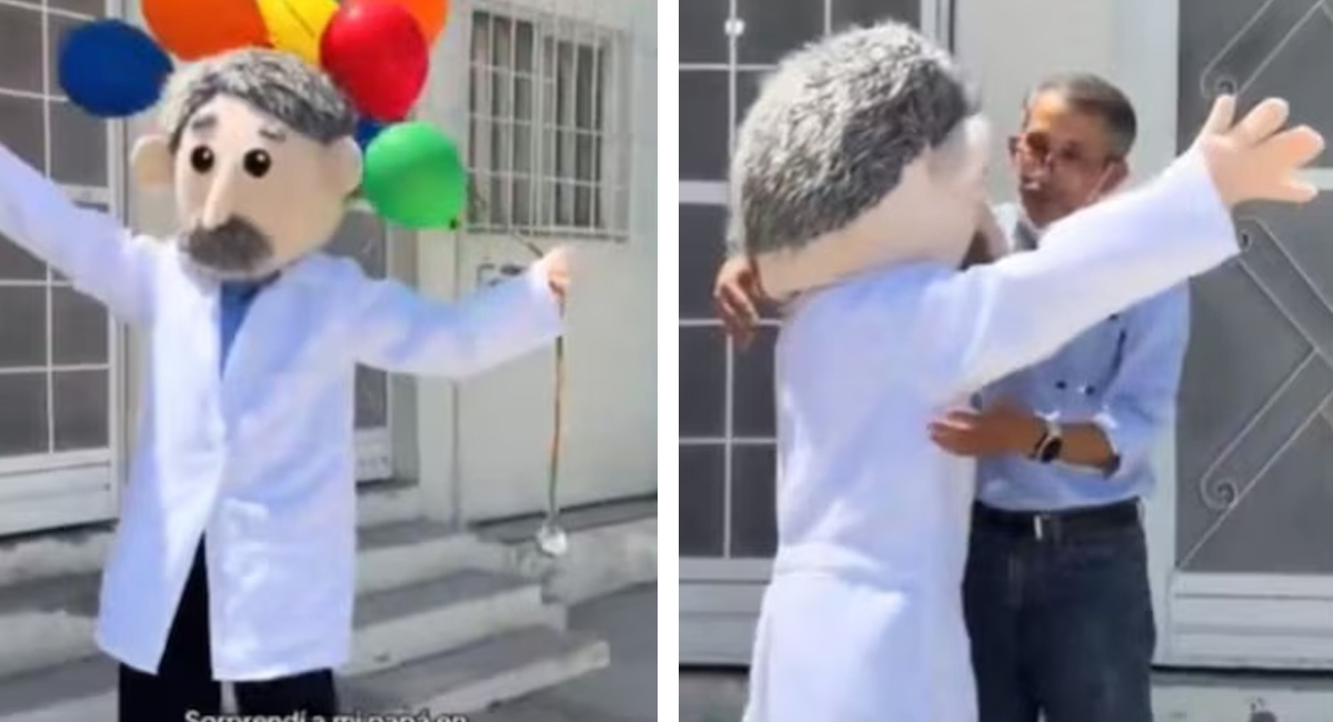 La joven llegó vestida de su propio padre para felicitarlo por su cumpleaños