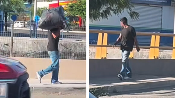 VIDEO: Captan a presunto empleado de florería mientras tira bolsas de basura a canal de Hermosillo