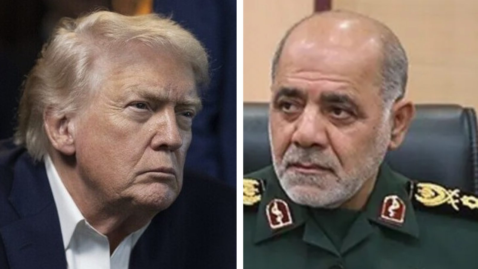 El presidente Donald Trump y el mando militar iraní, Khatam Al-Anbiya