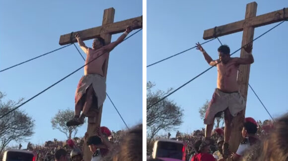 VIDEO: Jesús de Nazaret sufre accidente durante viacrucis en Jalisco; cayó varios metros desde la cruz