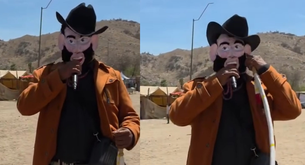 Un fariseo de Hermosillo causa sensación con máscara de Carín León en la Ramada de la Revolución