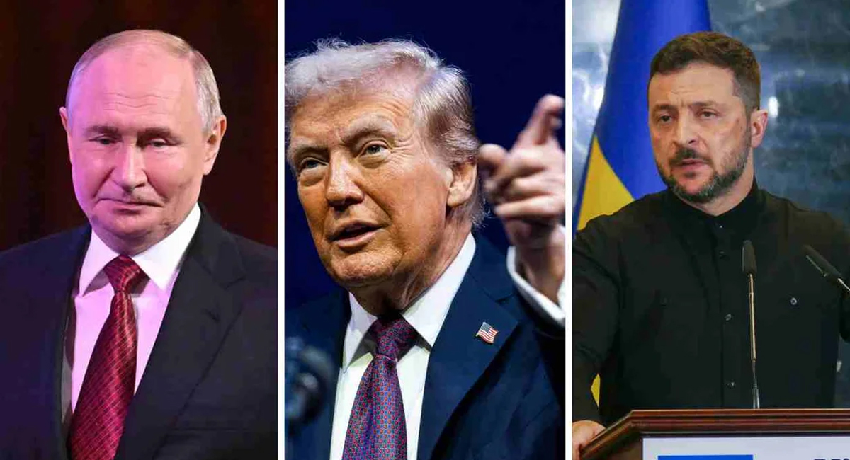 Los mandatarios Vladímir Putin, Donald Trump y Volodímir Zelensky