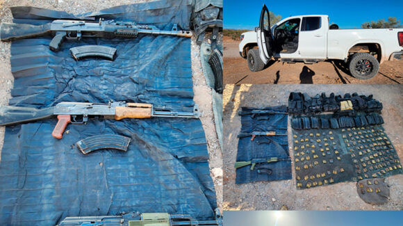 Hallan camioneta del crimen organizado al norte de Sonora; contenía armas largas y equipo táctico