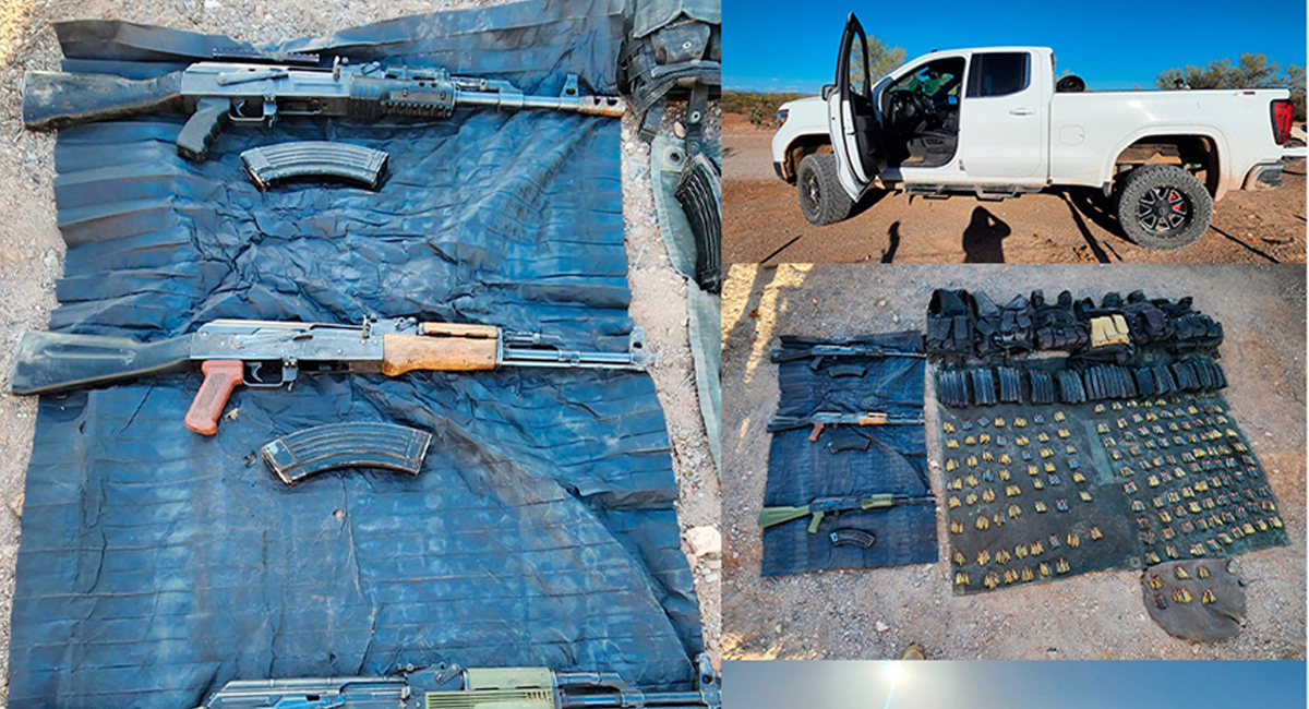 El vehículos y el armamento decomisado por autoridades en Altar