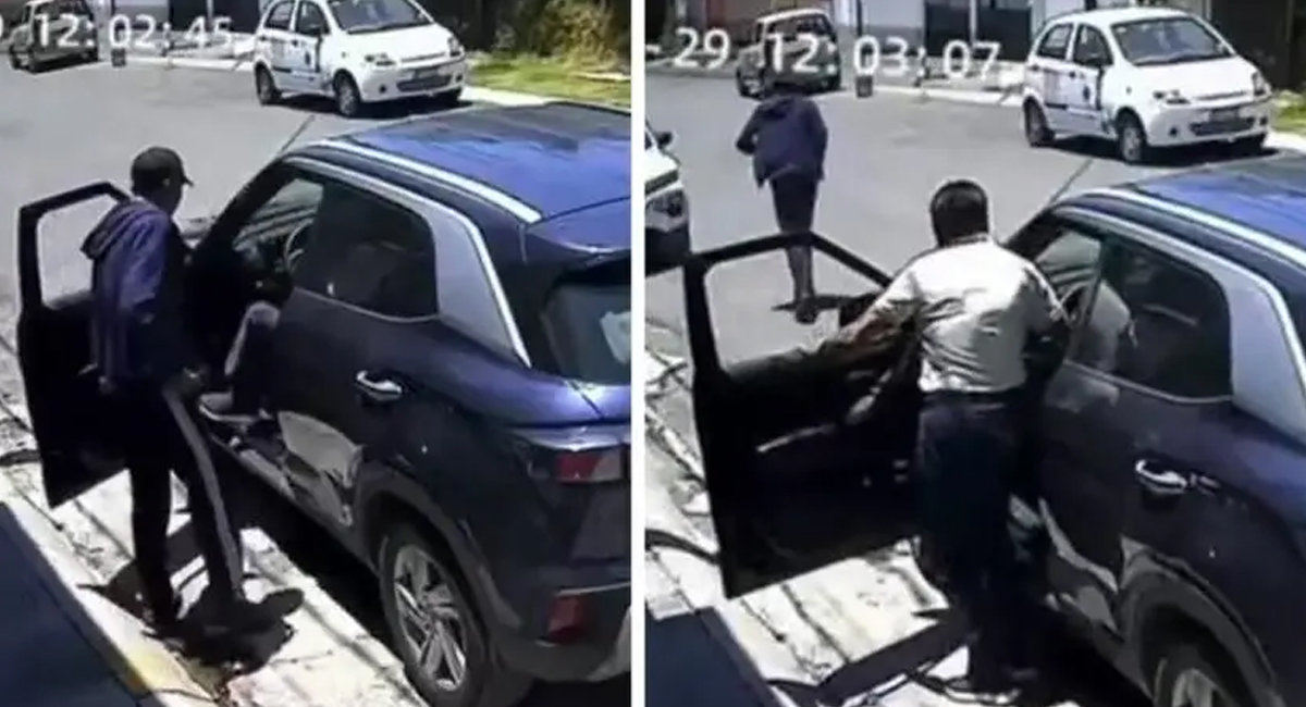 VIDEO: Asaltante dispara por error al intentar guardar su pistola en medio de huida en Edomex