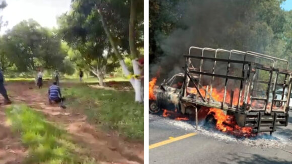 Enfrentamiento entre policías y sicarios deja bloqueos carreteros y quema de vehículos en Michoacán