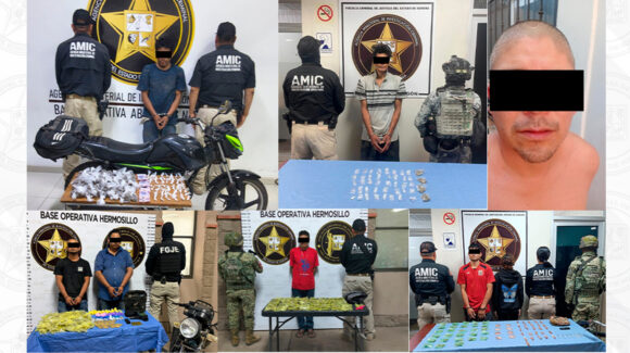 Cateos y operativos en cuatro municipios de Sonora deja 15 detenidos y el decomiso armas y drogas