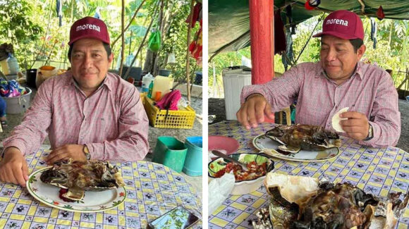 Polémica en Tabasco: Antonio Silván, dirigente de Morena, presume banquete de tortuga protegida