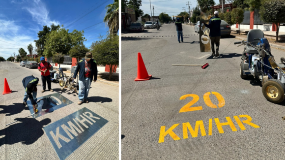 Pintan señalamientos viales en la calle, Tránsito busca prevenir accidentes en Navojoa