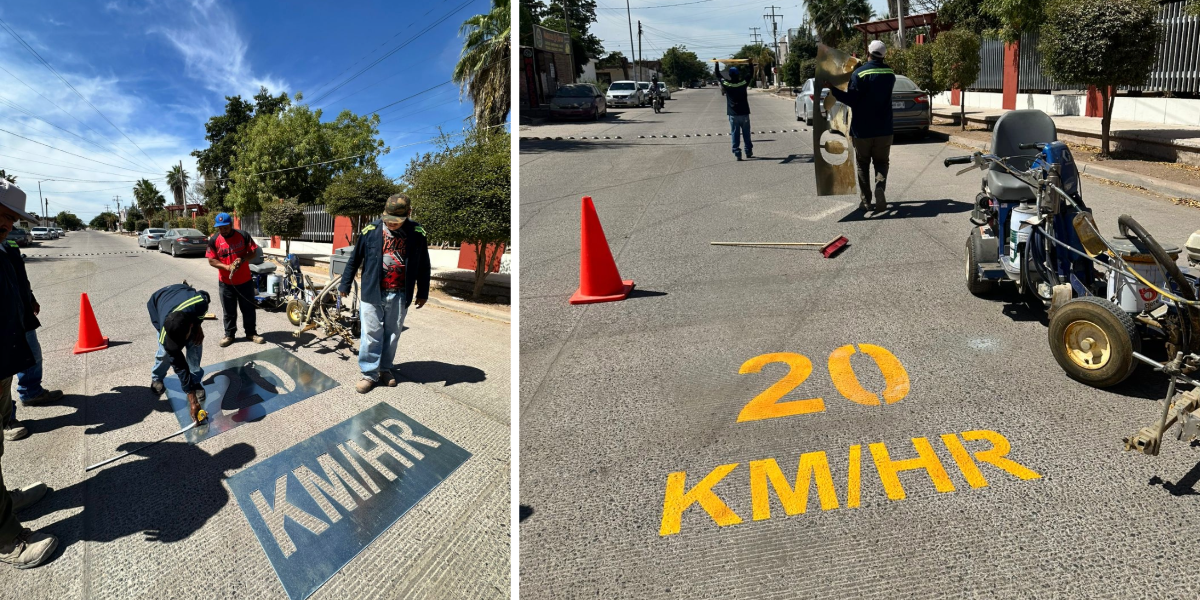 Pintan señalamientos viales en la calle, Tránsito busca prevenir accidentes en Navojoa