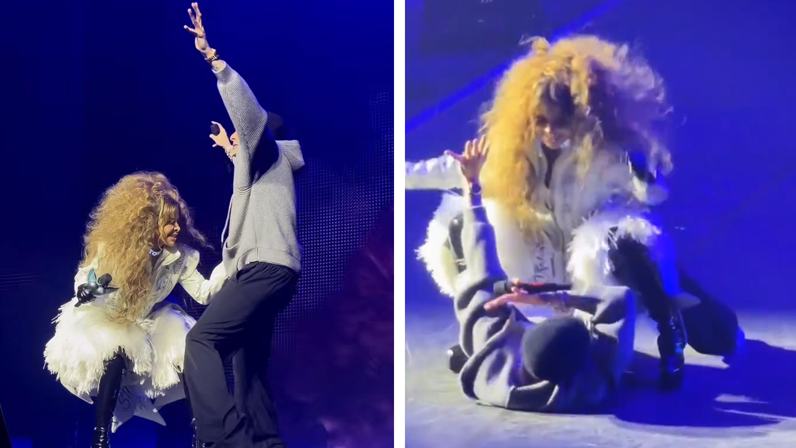 Los cantantes mexianos, Peso Pluma y Gloria Trevi durante el show