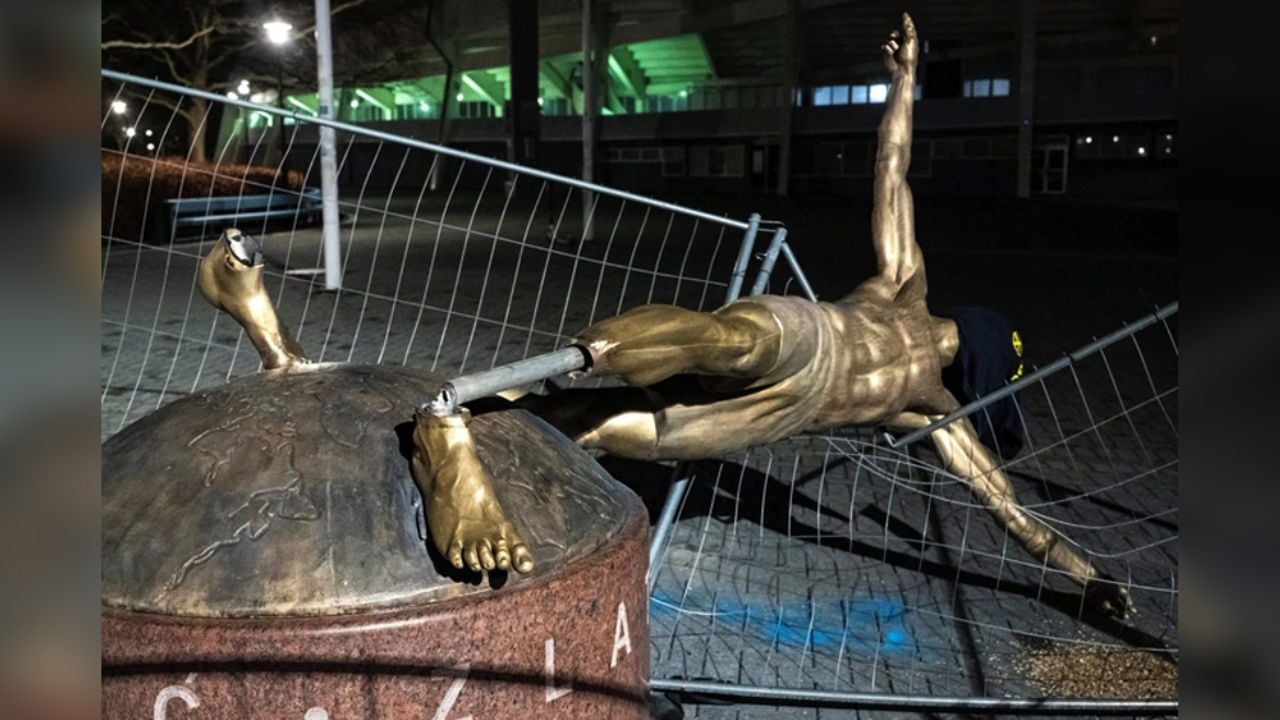Tras su debut en el Milan, vandalizan estatua de Zlatan Ibrahimovic en Suecia