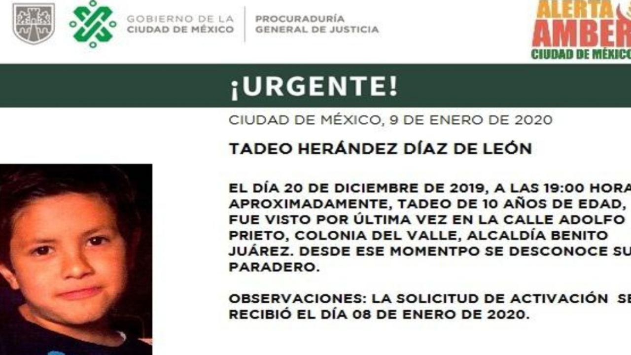 Tras 20 días de haber desaparecido, se inicia la búsqueda de Tadeo, de 10 años