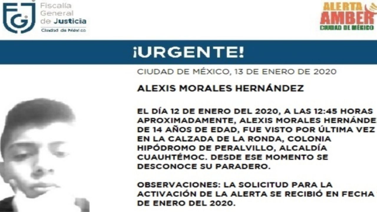 Ayuda a encontrar a Alexis Morales, de 14 años; tiene acné junto a la boca
