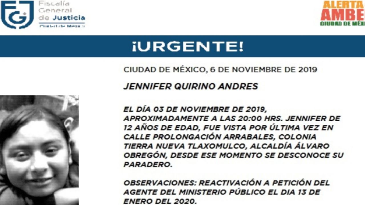Se reactiva la búsqueda de Jennifer, de 12 años, despareció en la CDMX