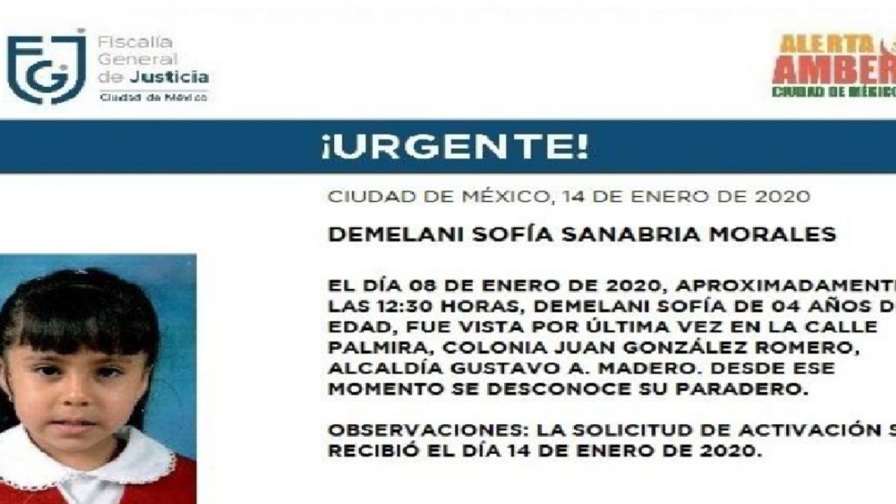 Con cicatrices en la barbilla, desaparece Demelani Sofía, de 4 años en la GAM