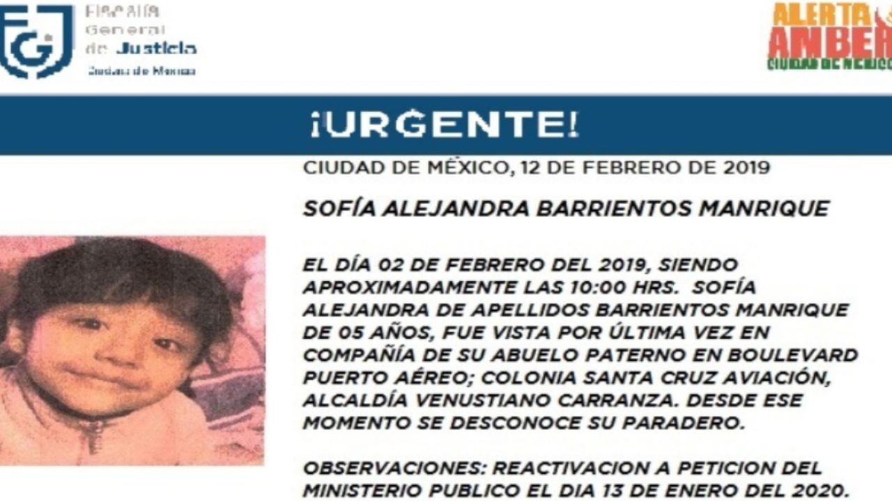 Se reinicia la búsqueda de Sofía, de 5 años; estaba con su abuelo en CDMX