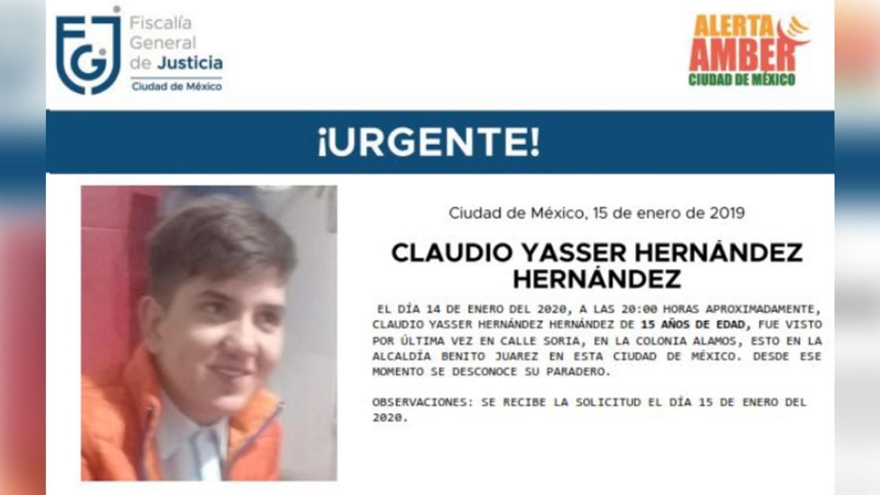 Ayuda a encontrar a Claudio Yasser, de 15 años; desapareció en la CDMX
