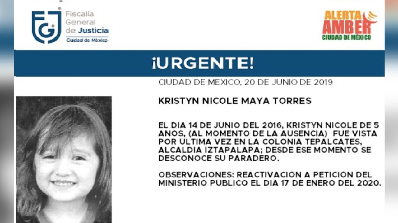 Se reinicia la búsqueda de Kristyn Nicole, de 5 años, desapareció en CDMX