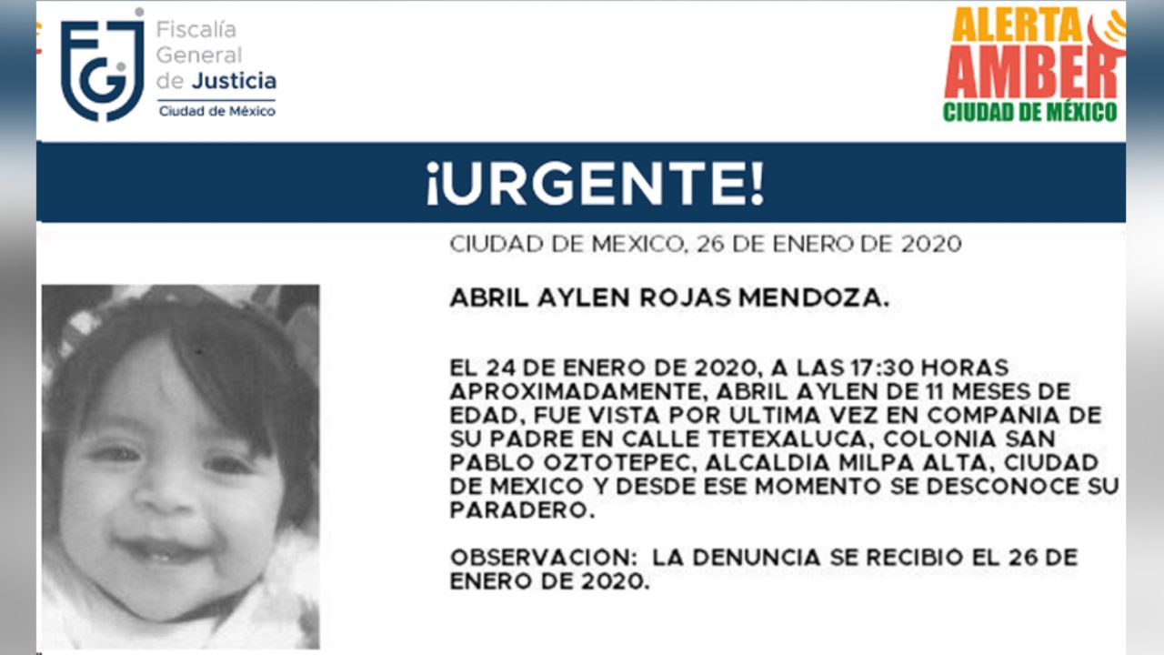 ¡Urgente! Desaparece Abril Aylen, de apenas 11 meses en Milpa Alta