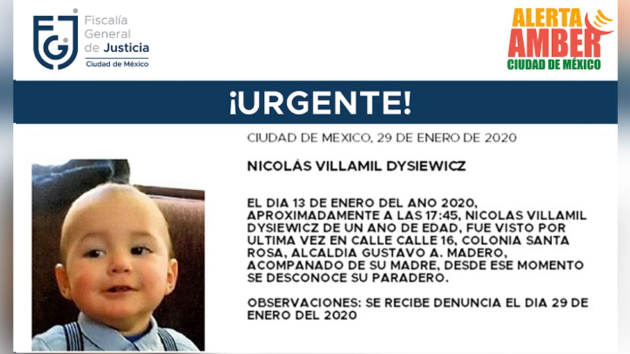 Con la barbilla partida, desaparece Nicolás Villamil, de 1 año en la GAM