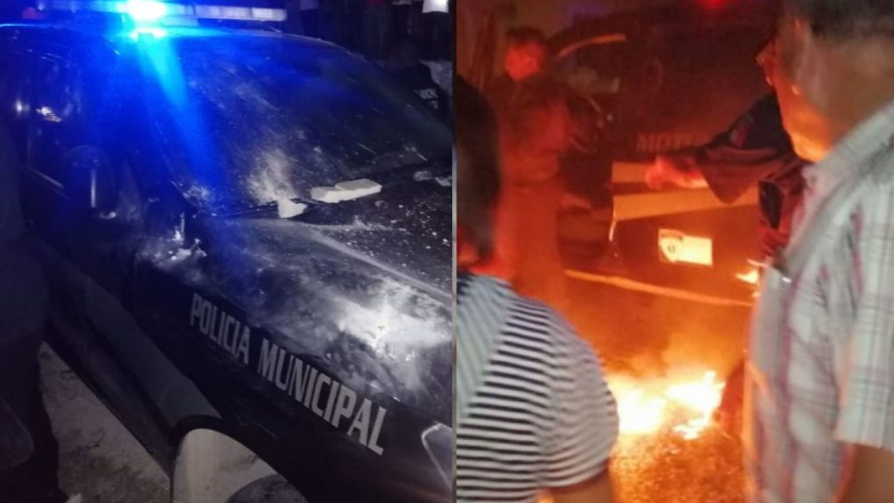 VIDEO: ‘Muelen’ a golpes a policías y tratan de incendiar patrulla en Yucatán