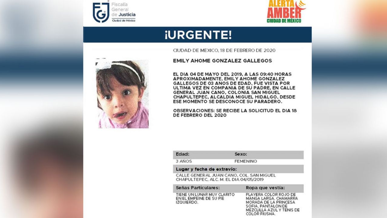 Desaparece Emily, de 3 años; fue vista por última vez con su papá en CDMX