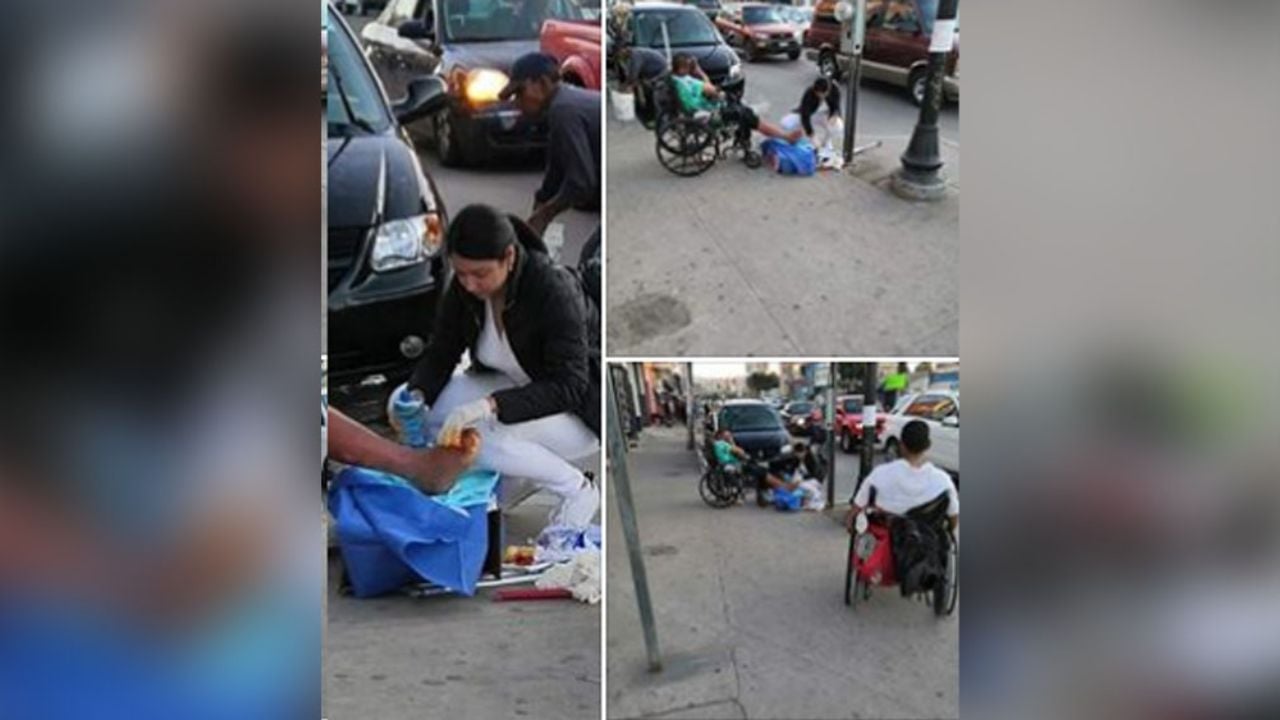 En plena calle, enfermera atiende a indigente discapacitado y se hace viral
