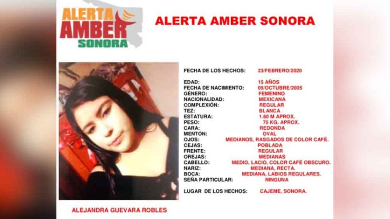 Alerta Amber Sonora: Desaparece la menor Alejandra Guevara en Cajeme