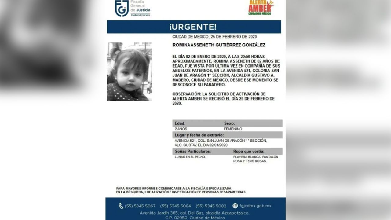 Romina de 2 años desaparece en CDMX; iba en compañía con sus abuelos