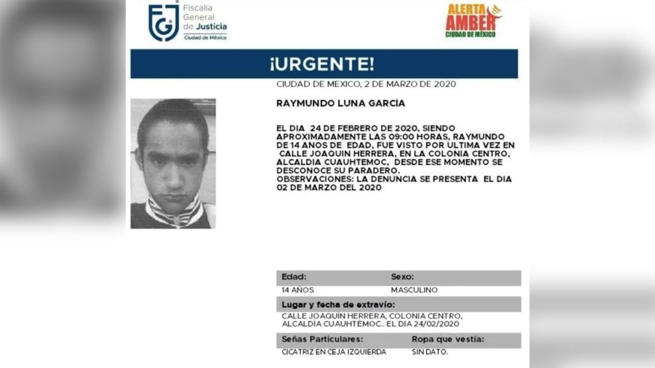 Raymundo Luna de 14 años fue visto por última vez en calles de la CDMX