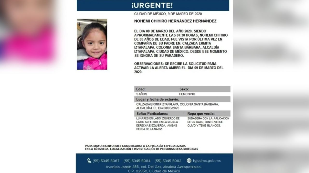 En compañía de su padre, desaparece la pequeña de 5 años Nohemi Chihiro