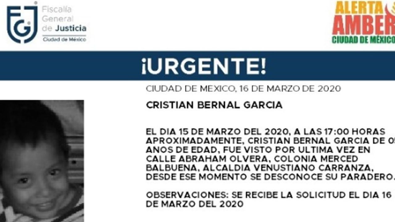 Desparece Cristian, de 5 años, en CDMX; padece dermatitis en pies y manos
