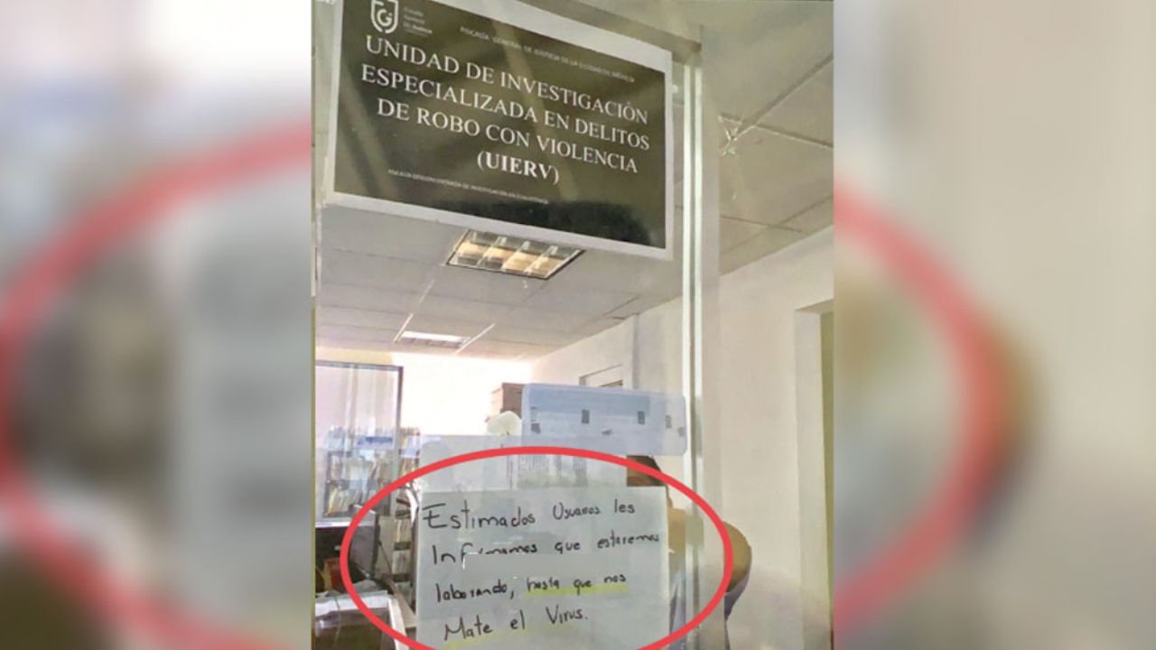 “Estaremos laborando hasta que nos mate el virus”: Letrero en la FGJ