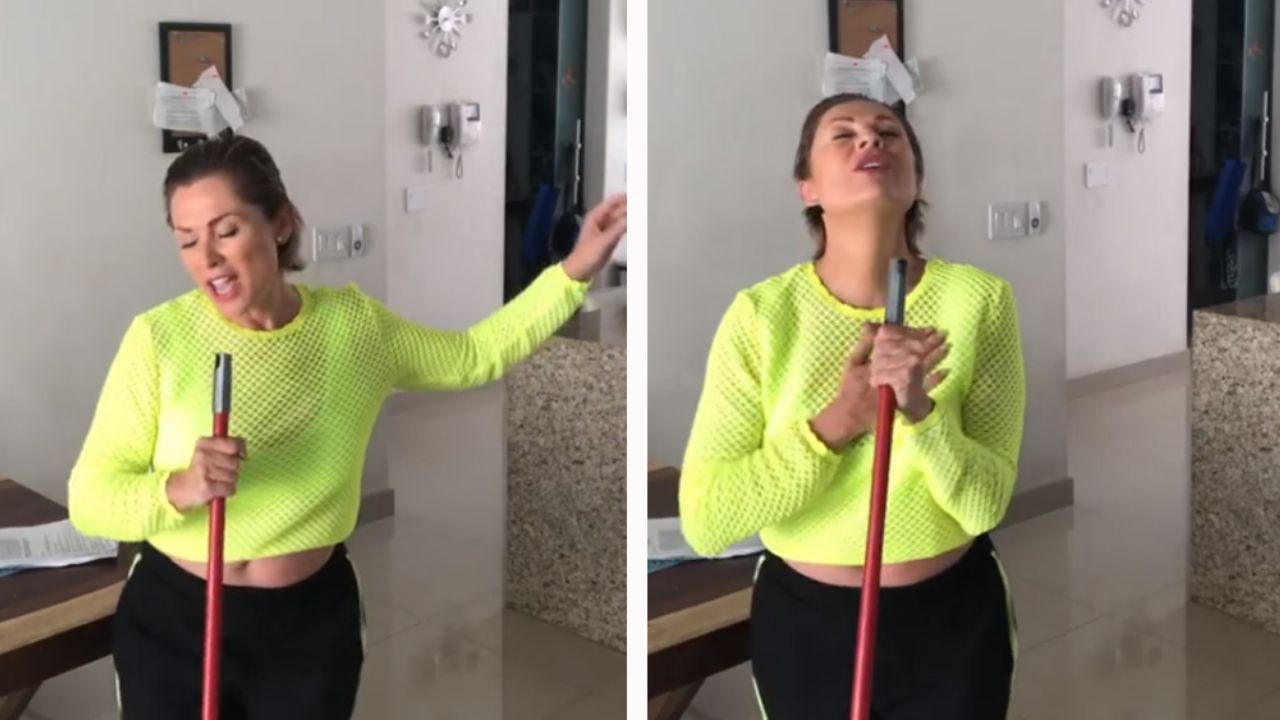 ¡Señorona! Leticia Calderón deleita al bailar y lucir abdomen mientras limpia