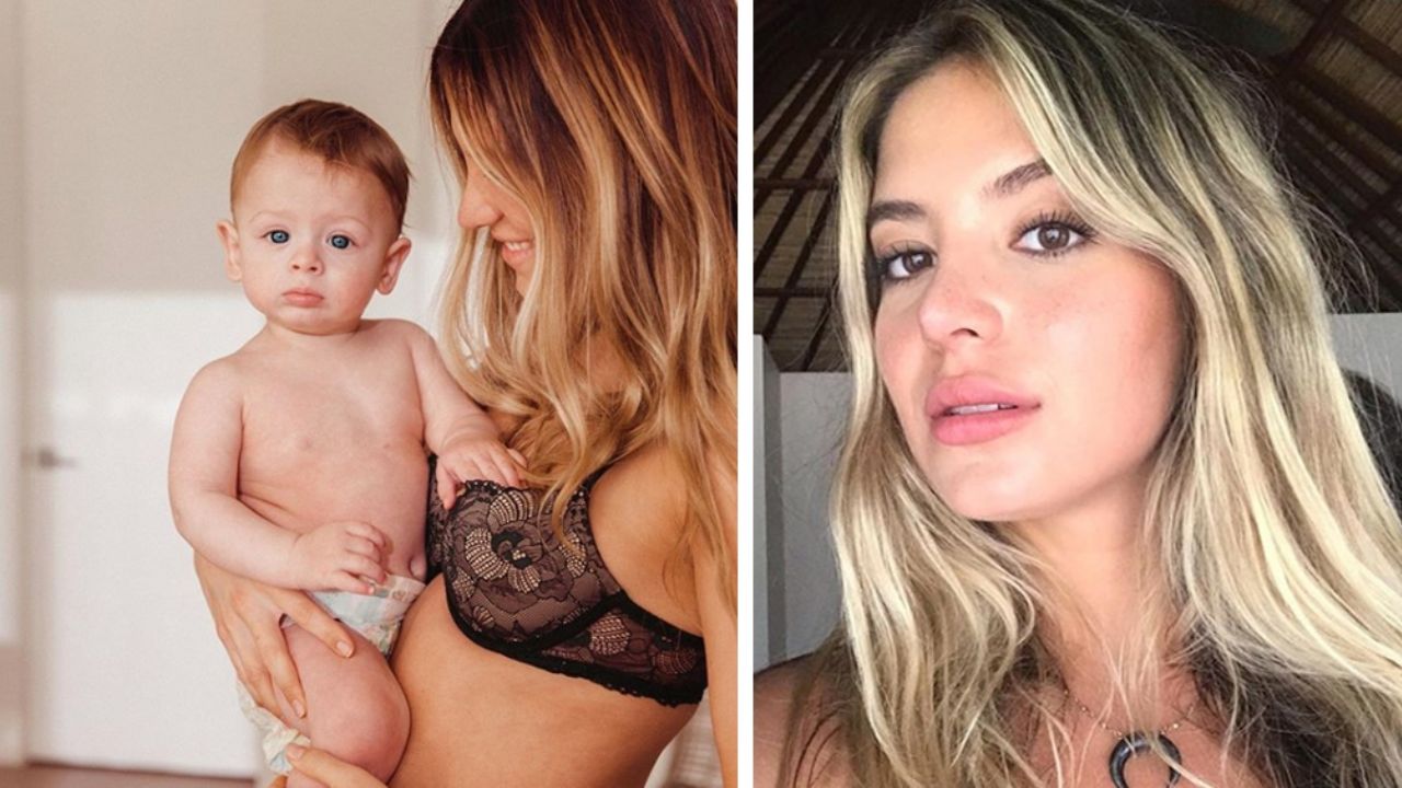Sarah Kohan, esposa de ‘Chicharito’, posa en ropa interior junto a su hijo Noah