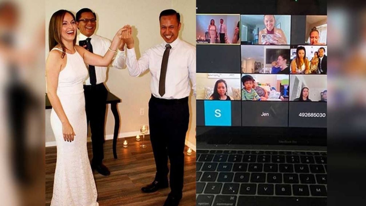Boda en tiempos de Covid-19: Pareja se da el sí en ceremonia virtual de Zoom