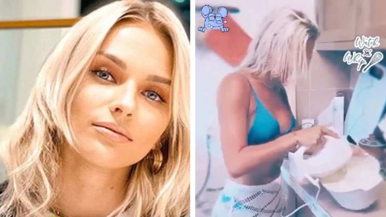 ¡La chica del bikini azul! Irina Baeva cocina con poca ropa y así lo presume