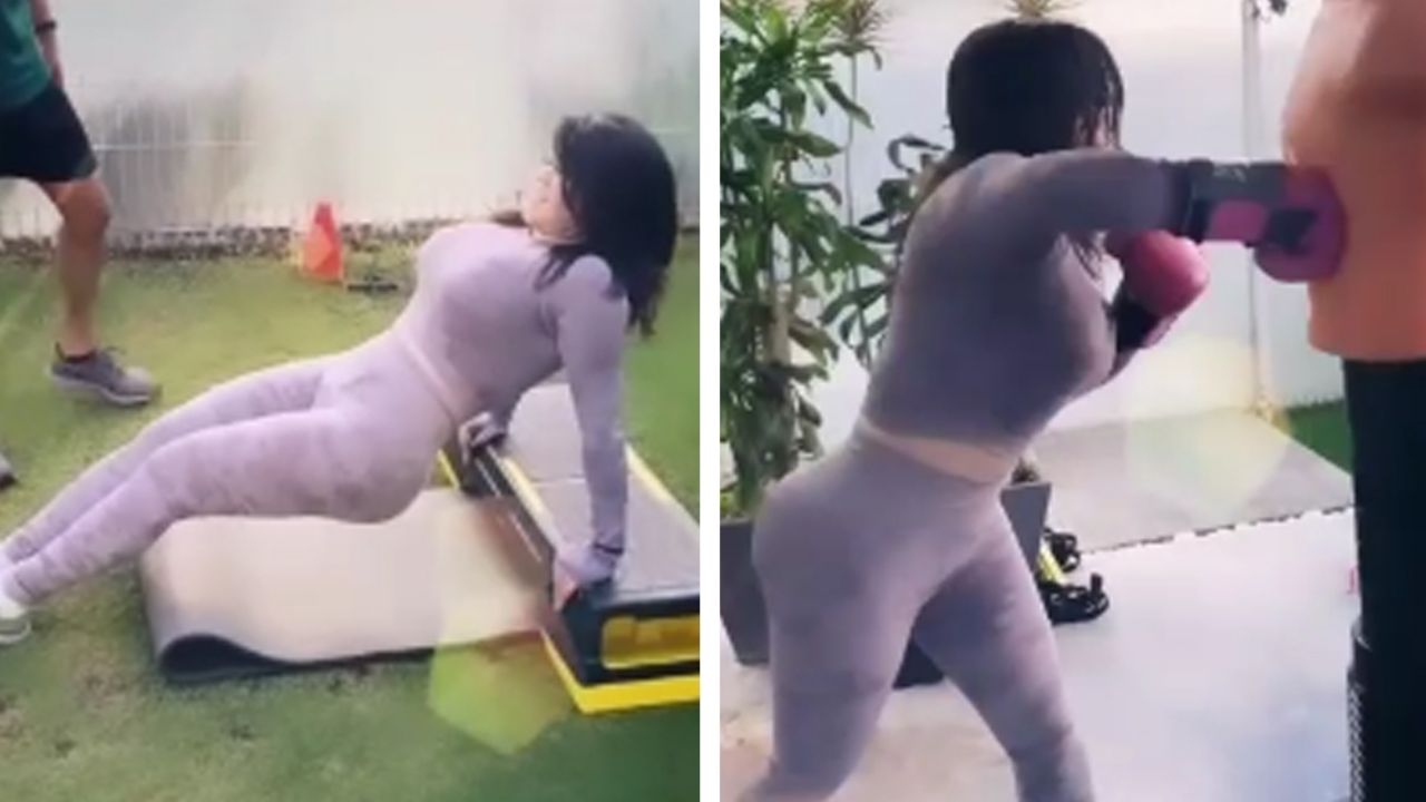 VIDEO: ‘Gomita’ luce sus ‘gomas’ al ejercitarse en pegadita ropa deportiva