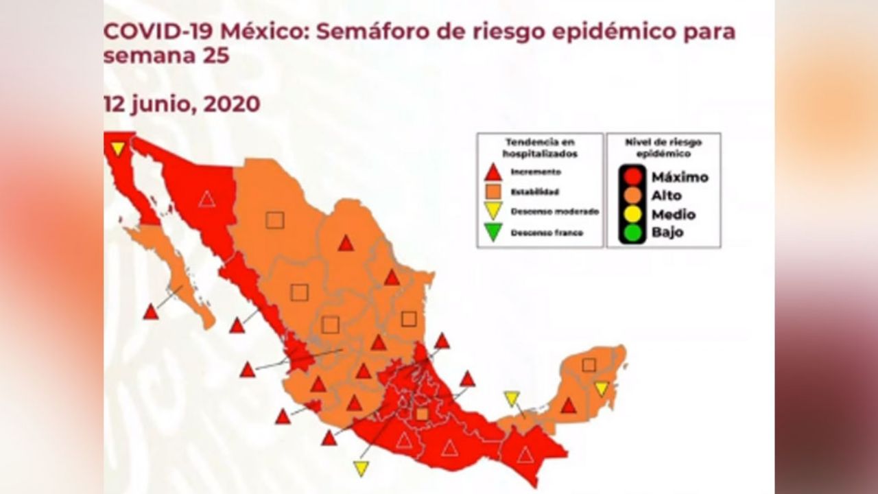 Semáforo de Covid-19 en México marca 16 estados en rojo y 16 en naranja