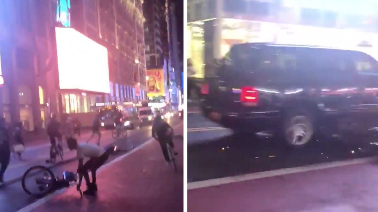 VIDEO: Camioneta todoterreno pasa sobre una multitudinaria protesta en NY