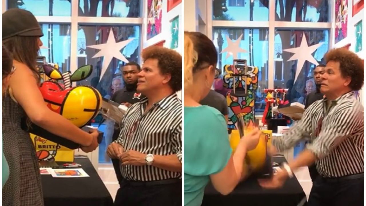 VIDEO: Mujer deja atónito a Romero Britto tras quebrar costosa obra frente al artista