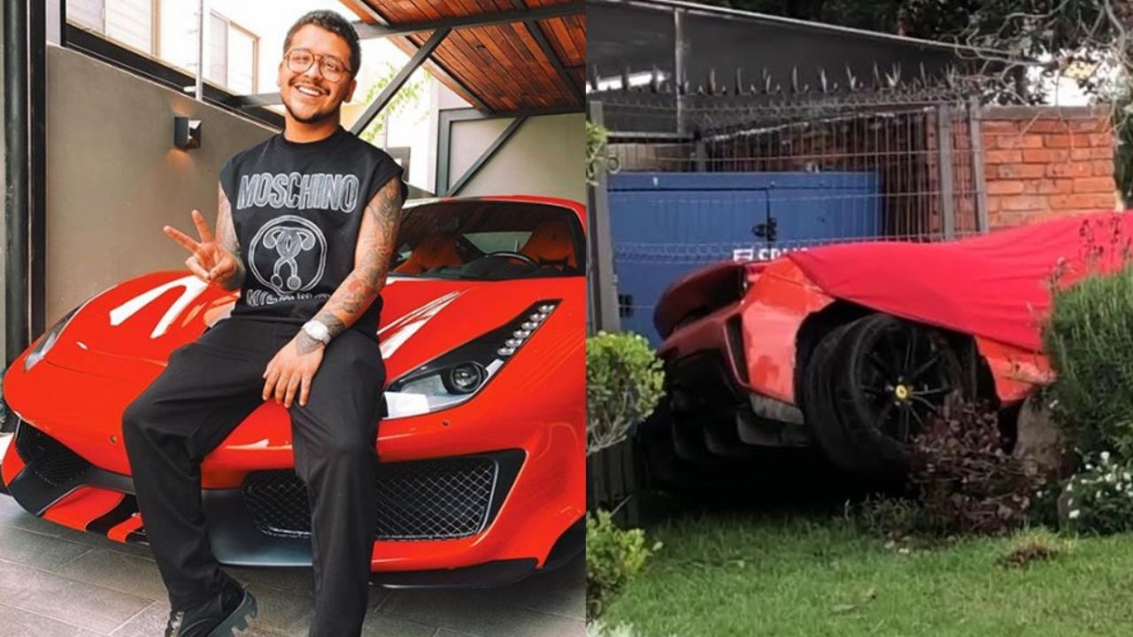 Tras choque de su Ferrari, Christian Nodal tranquiliza a fans y explica lo que pasó