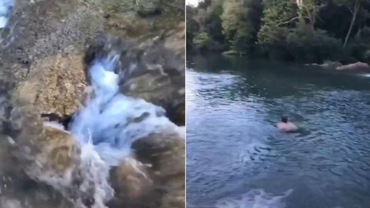 VIDEO: Joven se lanza desde tobogán natural y el final se vuelve viral en TikTok