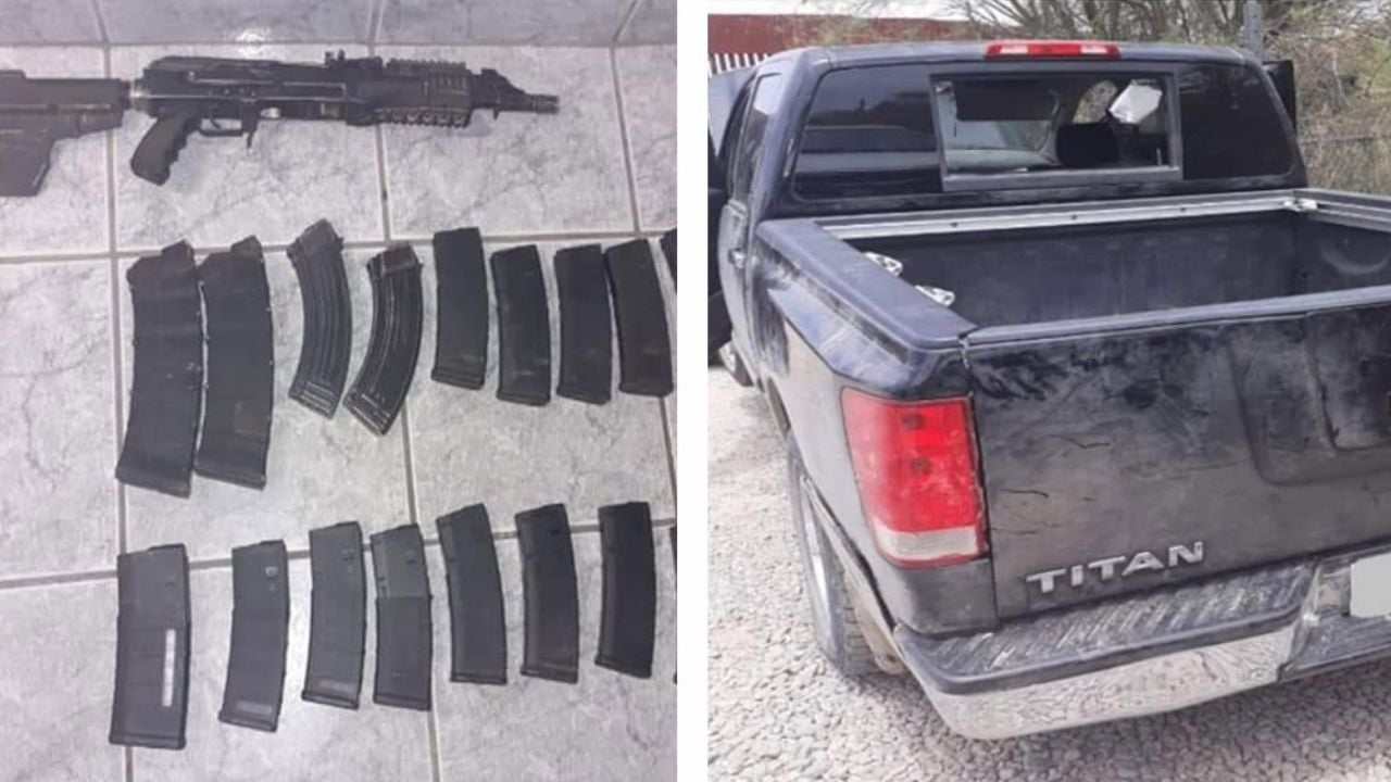 Abandonan dos camionetas con arsenal en carretera tras enfrentamiento de comandos armados en Sonora