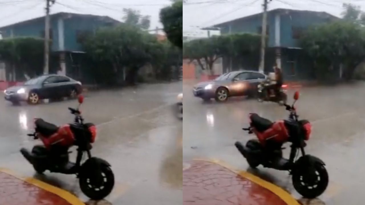 FUERTE VIDEO: Motociclistas ignoran el semáforo y se impactan contra un auto en Chiapas