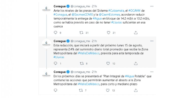 Conagua anunció recortes al suministro de agua