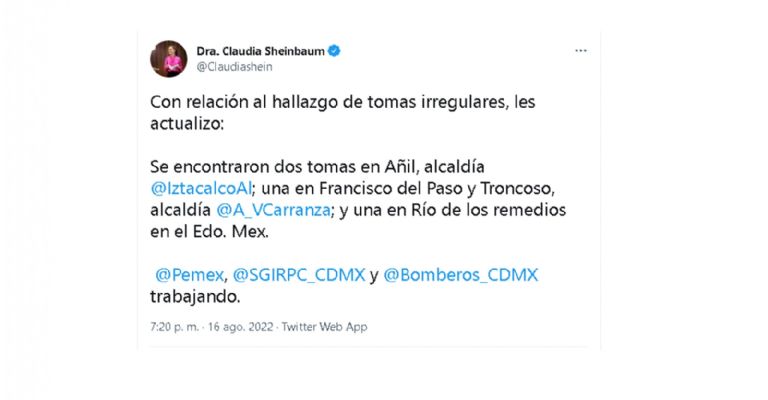 Sheinbaum confirmó el hallazgo de tomas clandestinas