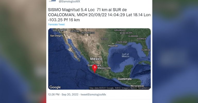 Se registra sismo en Michoacán
